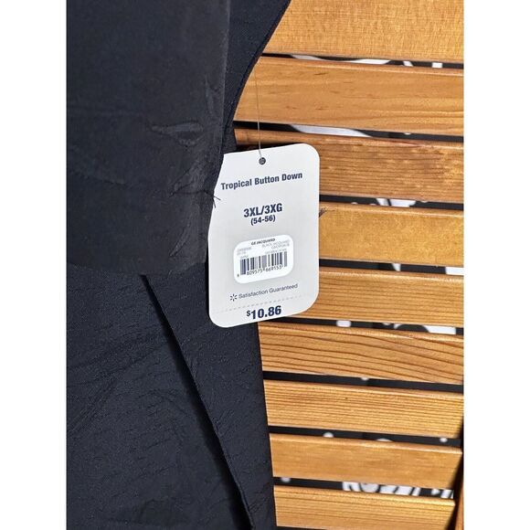 Men's Jacquard Tropical Print Short Sleeve Button Up Shirt Black 3XL NEW - Picture 2 of 5